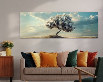 Grote boom van papier onder wolkenlucht panorama van Digitale Schilderijen
