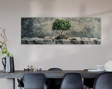 Bonsaivormige boom met papierbladeren panorama van Digitale Schilderijen