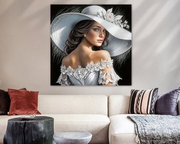 vrouw met grote witte zomerhoed van Digital Art Nederland