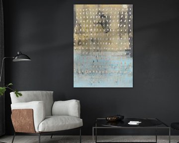 Modern abstract in taupe, geel, lichtblauw, wit van Dina Dankers