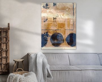 Abstract geometrisch in roestbruin en blauw van Dina Dankers