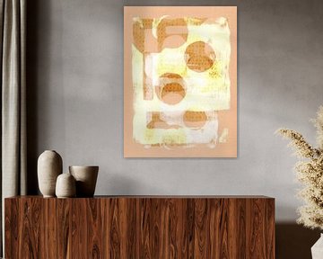 Abstracte geometrische vormen in lichtgeel en perzikoranje van Dina Dankers