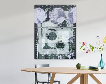 Abstracte vormen en lijnen in grijsgroen en lila van Dina Dankers