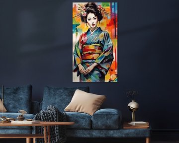 Japans meisje abstract schilderij van nayyara art