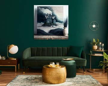 Lonely house sea picture shelf plant surreal mood