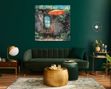window summer bench sunny red parasol flowers by gm_designs