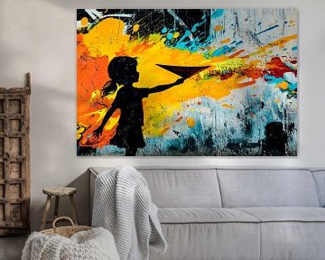 Meisje en papieren vliegtuigje van Imperial Art House
