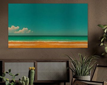 Minimalist sea view with golden sand and turquoise sky by Dutch Art Works