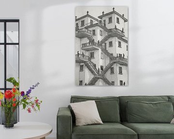graphic depiction of houses and stairs by Egon Zitter