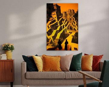 graphic depiction of houses and stairs by Egon Zitter