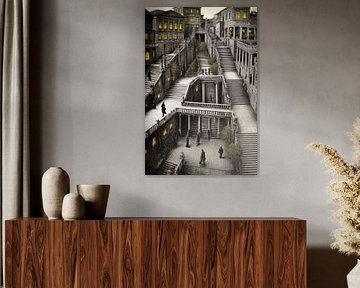 représentation graphique de maisons et d'escaliers sur Egon Zitter