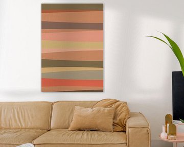 Abstracte romantische kunst. Strepen in koraal, pin, bruin van Dina Dankers
