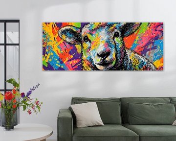 Schaap | Abstract Schaap met Kleurrijke Spatten van Abstract Schilderij