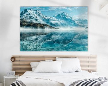 Sneeuwbergen en weerspiegeling meer van Imperial Art House