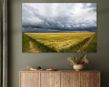 Dreigende luchten boven het Groningse platteland van Peter Kuipers