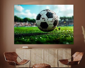 Muddy football on green grass by Imperial Art House