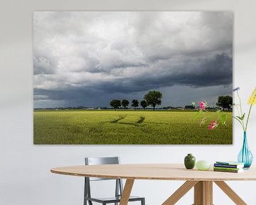 Machtige wolkenpartijen boven het platteland van Peter Kuipers