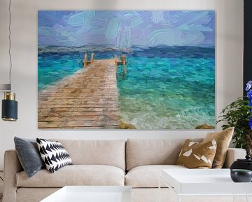 Jetée en bois dans une mer turquoise près de Bonaire sur Patricia Hofmeester