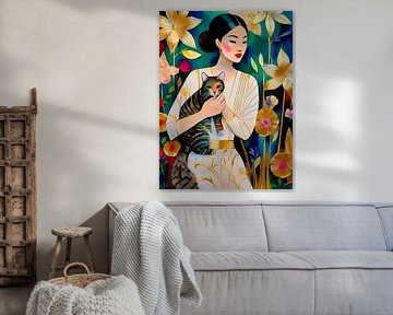 Modern Portrait of a woman with cat