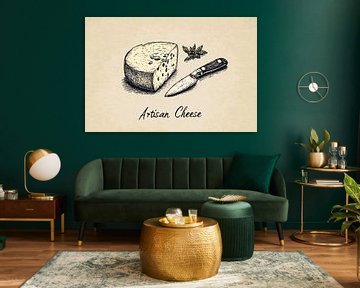 Illustration of cheese and knife by Art & Soul Creations