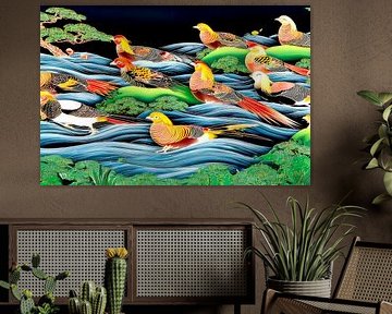 modern japanese art with birds