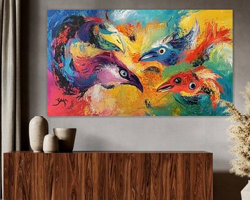 Kleurrijke vogels abstract panorama van TheXclusive Art