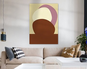 Abstracte vormen in terra, botergeel en lila van Dina Dankers
