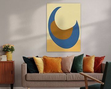 Abstract shapes in blue, terra and butter yellow by Dina Dankers