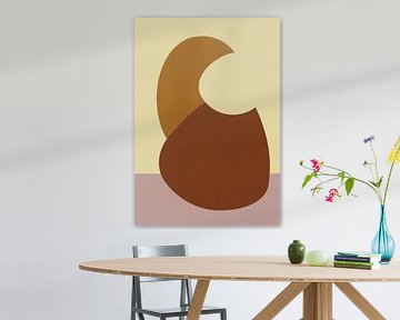 Abstracte vormen in zacht geel, terra en lila van Dina Dankers