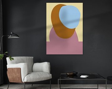 Abstracte pastelvormen in lila, verbrand oranje en lichtblauw. van Dina Dankers