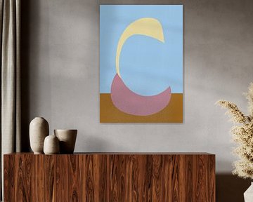 Pastel abstracte vormen. Lichtblauw, lila, verbrand oranje en botergeel van Dina Dankers