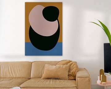 Simple Shapes in Pink and Black on Blue and Burnt Orange by Dina Dankers