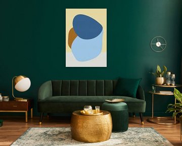 Simple shapes in pastel colors - blue, terra on butter yellow and white. by Dina Dankers