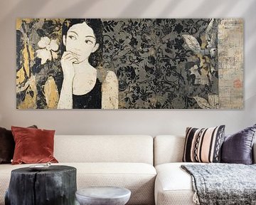 Nadenkende Vrouw Met Bloem van Kunst Kriebels