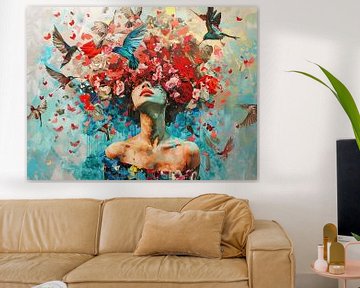Vrouw Bloemen | Whispered Blooms van Abstract Schilderij