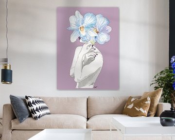 Orchid's Embrace – Frauenakt, vrouwelijke Blumen-aquarel van Chrz - AquaPixelFusion