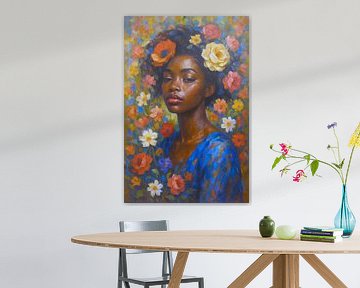 Afrikanische Frau mit Blumenmalerei von Johannes