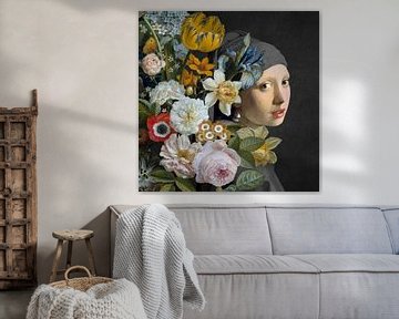 Het Meisje met de Parel - the Flowers on Black Edition van Marja van den Hurk