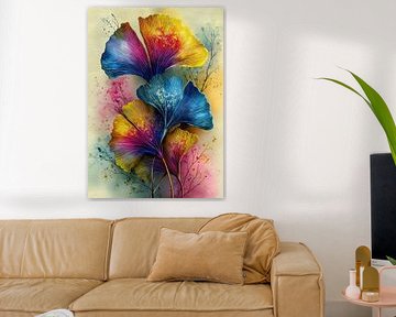 Painterly florals Evergreen Ginkgo Biloba 5 by JBJart Justyna Jaszke