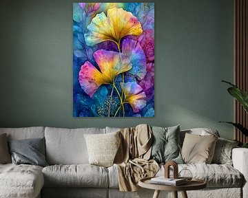 Painterly florals Evergreen Ginkgo Biloba 9 by JBJart Justyna Jaszke