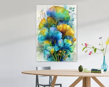 Painterly florals Evergreen Ginkgo Biloba 10 by JBJart Justyna Jaszke