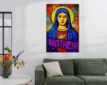 Mother in neon een moderne Madonna in popart uitvoering met graffiti van Dutch Art Works