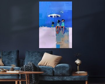 Abstract Schilderij van Kinderen bij Zee van ARTEO Schilderijen