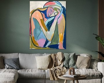 Minimalistisch Vrouw Portret Met Kleur van Blikvanger Schilderijen