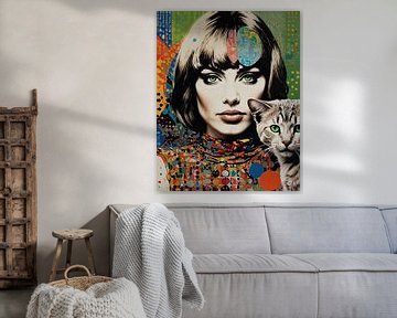 Portret vrouw met kat collage van Liona Toussaint