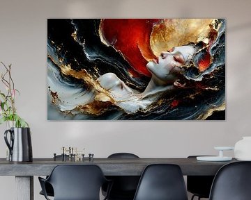 Erotische vrouw geboren uit de diepten - Vrouwelijke wederopstanding in marmer en zee: Een stille ode aan vrouwelijke sensualiteit van AidasignArt