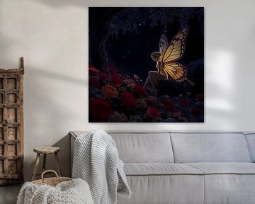 RED ROSE AND ORANGE  YELLOW  BUTTERFLY FAIRLY by ub cy