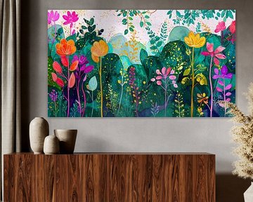Summer! Modern illustration painting of a flower garden