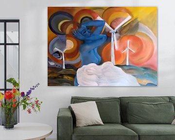 Blaue Frau mit Windräder