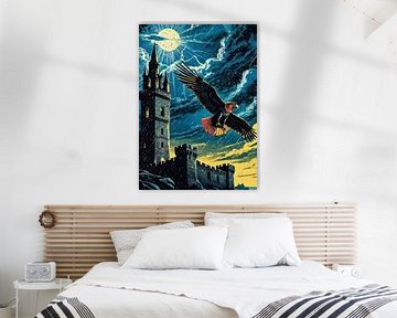 Adelaar vliegt over kasteel bij nacht van MIROKKU